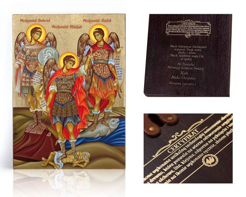 Ikona religijna Trzej Archaniołowie - dedykacja / własny tekst