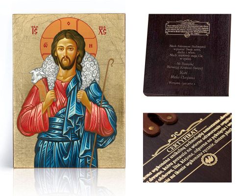 Ikona religijna Jezus Chrystus - Dobry Pasterz - dedykacja / własny tekst