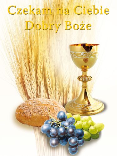 Baner na Boże Ciało "Czekam na ciebie..." biały 75x100 cm