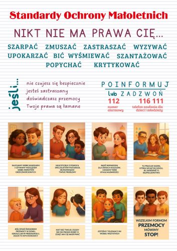 Standardy ochrony małoletnich - tablica - przedszkole - kościół