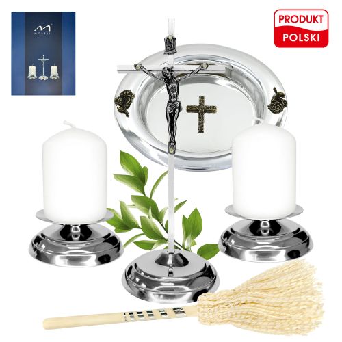 Komplet kolędowy + miseczka i kropidło - stal nierdzewna