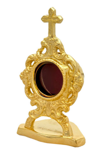Relikwiarz z mosiądzu złocony