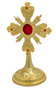 Relikwiarz z mosiądzu złocony