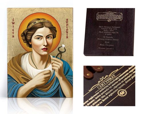 Ikona religijna Święta Apolonia - patronka stomatologów - dedykacja / własny tekst