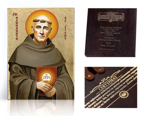 Ikona religijna Święty Bernardyn ze Sieny - dedykacja / własny tekst