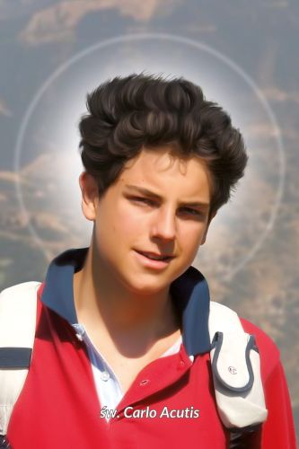 Obrazki religijne z modlitwą za wstawiennictwem Świętego Carlo Acutisa 10x15 cm