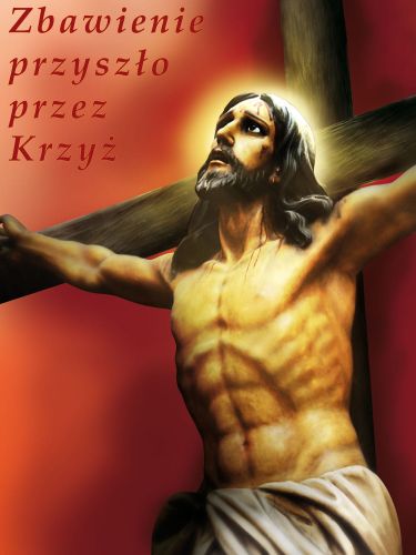Baner na Wielki Post "Zbawienie przyszło przez..." 75x100 cm