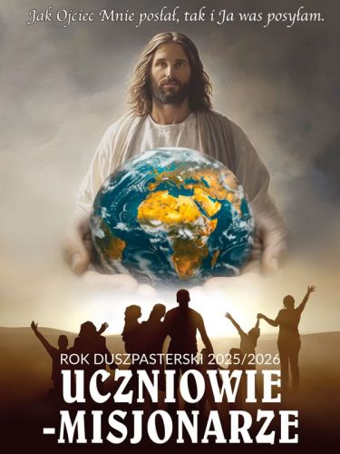 Baner na Rok Duszpasterski 2025/2026 "Uczniowie-misjonarze" 75x100 cm