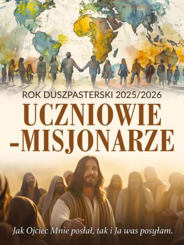 Baner na Rok Duszpasterski 2025/2026 "Uczniowie-misjonarze" 75x100 cm