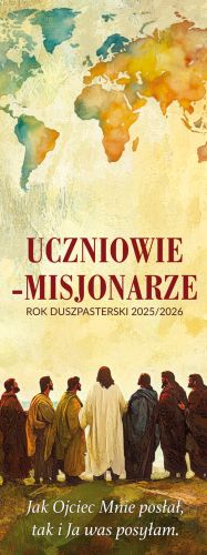 Baner na Rok Duszpasterski 2025/2026 "Uczniowie-misjonarze" 75x200 cm