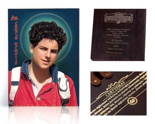 Ikona religijna Święty Carlo Acutis - dedykacja / własny tekst