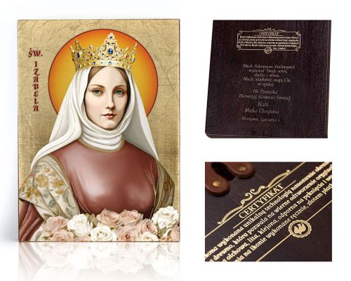 Ikona religijna Święta Izabela - Królowa Portugalii - dedykacja / własny tekst