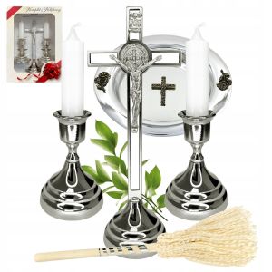 Zestaw kolędowy tradycyjny ze stali nierdzewnej, miseczka i kropidło