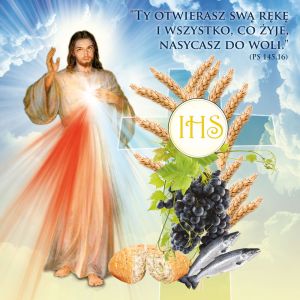 Baner na Boże Ciało "Ty otwierasz swą rękę.." 100x160 cm