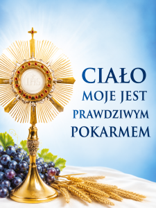 Baner na  Boże ciało "Ciało moje jest prawdziwym pokarmem" 75x100