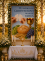 Baner na Boże Ciało "Otwórzcie Chrystusowi wasze serca" 75x100cm