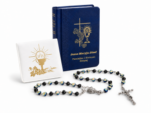 Zestaw komunijny - różaniec w etui i modlitewnik