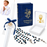 Zestaw na Pierwszą Komunię - świeca, różaniec w etui i modlitewnik