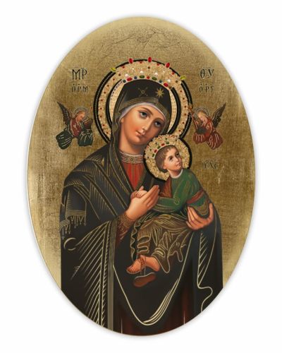 Owalna ikona religijna z Matką Bożą Nieustającej Pomocy