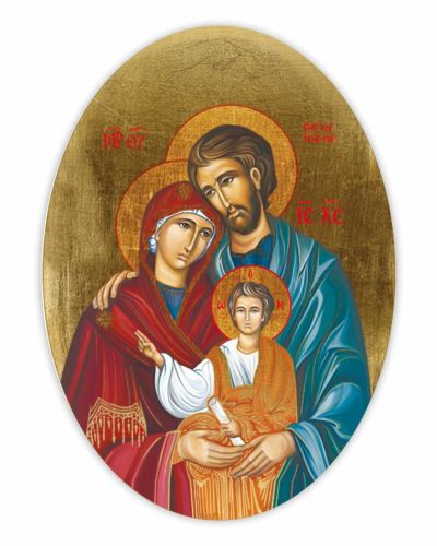 Owalna ikona religijna ze Świętą Rodziną