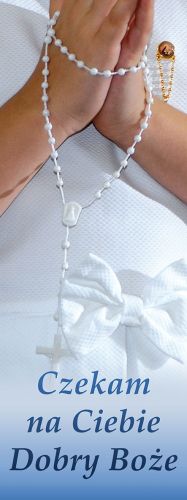 Baner na I Komunię Świętą "Czekam na Ciebie dobry Boże" 75x200 cm