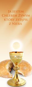 Baner na Boże Ciało "Ja jestem chlebem żywym, który zstąpił z nieba" 75x200 cm