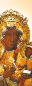 Baner religijny Matka Boża Częstochowska w sukni bursztynowej 75x200 cm