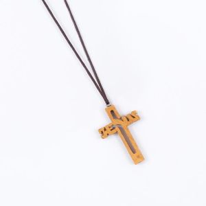 Naszyjnik krzyżyk -JESUS - drewniany
