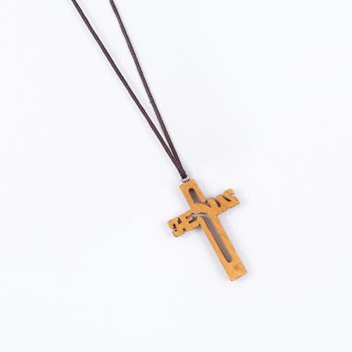 Naszyjnik krzyżyk - JESUS- drewniany