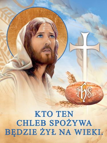 Baner na Boże Ciało "Kto ten chleb spożywa.." 75x100 cm