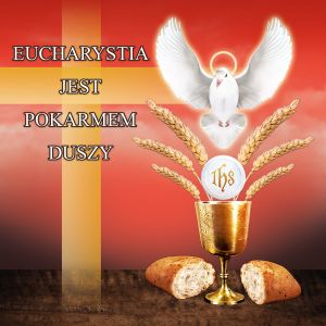 Baner na Boże Ciało "Ecuharystia jest pokarmem duszy" 150x150cm
