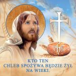 Baner na Boże Ciało "Kto ten chleb spożywa.." 150x150cm