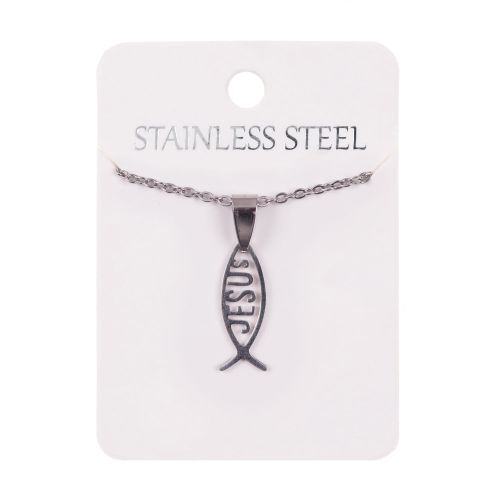 Naszyjnik - rybka chrześcijańska - JESUS - Stainless Steel