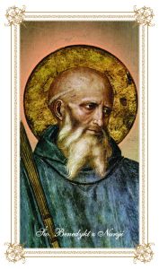 Obrazki święte z modlitwą do Świętego Benedykta z Nursji
