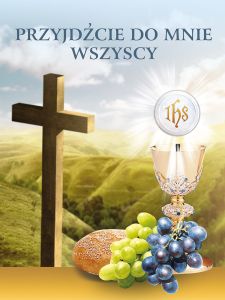 Baner na Boże Ciało "Przyjdźcie do mnie wszyscy" 75x100 cm