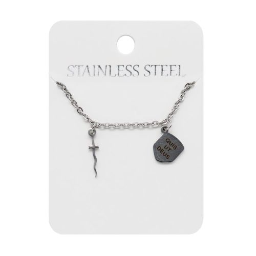 Naszyjnik - miecz - św. Michał Archanioł - Quis ut Deus - tarcza - Stainless Steel